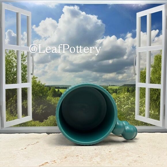 Teal Fluted Ceramic 18oz Mug with Beaded Handle - Picture 9 of 10